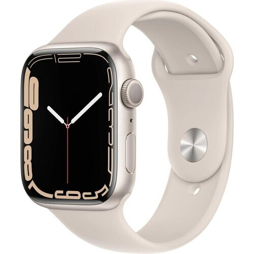Apple Watch (Series 7) 2021 GPS 45 mm - Aluminium Goud - Sportbandje Sterrenlicht Tweedehands