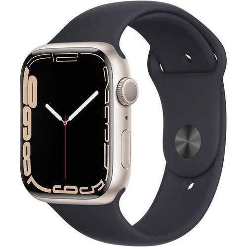 Apple Watch Series 7 (2021) GPS 45 mm - Aluminium Sterrenlicht - Sportbandje Zwart Tweedehands