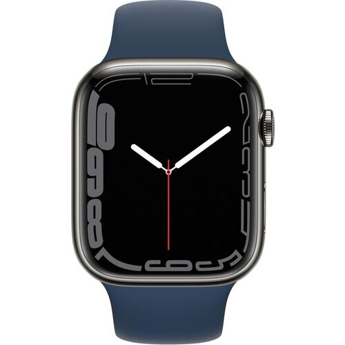 Apple Watch (Series 7) 2021 GPS + Cellular 41 mm - Roestvrij staal Grafiet - Sportbandje Blauw Tweedehands