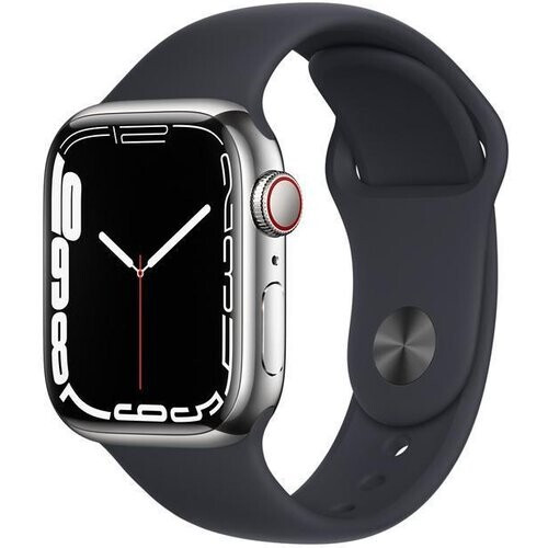 Apple Watch Series 7 (2021) GPS + Cellular 41 mm - Roestvrij staal Zilver - Sportbandje Zwart Tweedehands