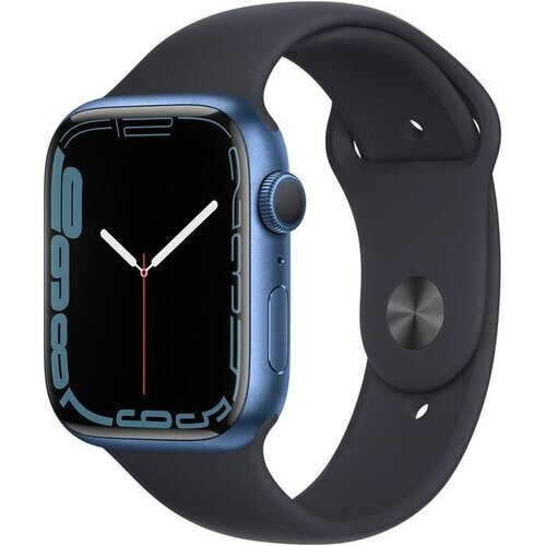 Apple Watch Series 7 (2021) GPS + Cellular 45 mm - Aluminium Blauw - Sportbandje Zwart Tweedehands