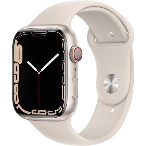 Apple Watch (Series 7) 2021 GPS + Cellular 45 mm - Aluminium Sterrenlicht - Sportbandje Sterrenlicht Tweedehands