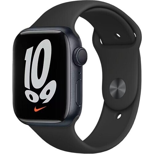 Apple Watch (Series 7) 2021 GPS + Cellular 45 mm - Aluminium Zwart - Sportbandje Zwart Tweedehands