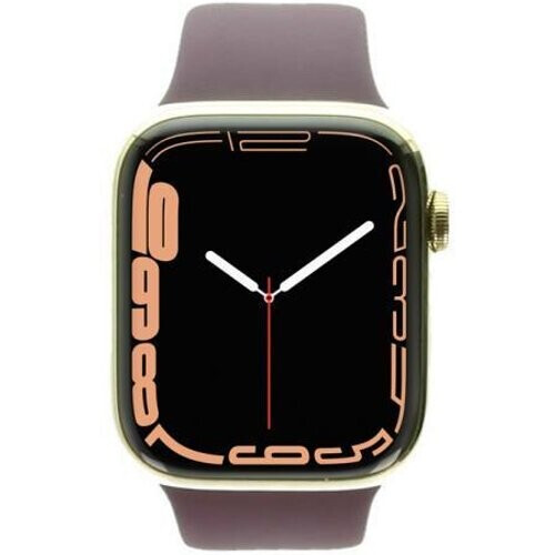 Apple Watch (Series 7) 2021 GPS + Cellular 45 mm - Roestvrij staal Goud - Sportbandje Tweedehands
