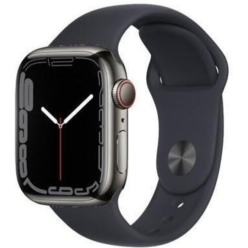 Apple Watch Series 7 (2021) GPS + Cellular 45 mm - Roestvrij staal Grafiet - Sportbandje Zwart Tweedehands