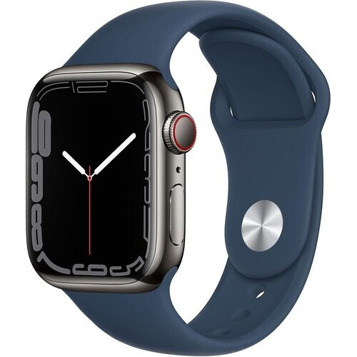 Apple Watch Series 7 (2021) GPS + Cellular 45 mm - Roestvrij staal Grafiet - Sportbandje Blauw Tweedehands