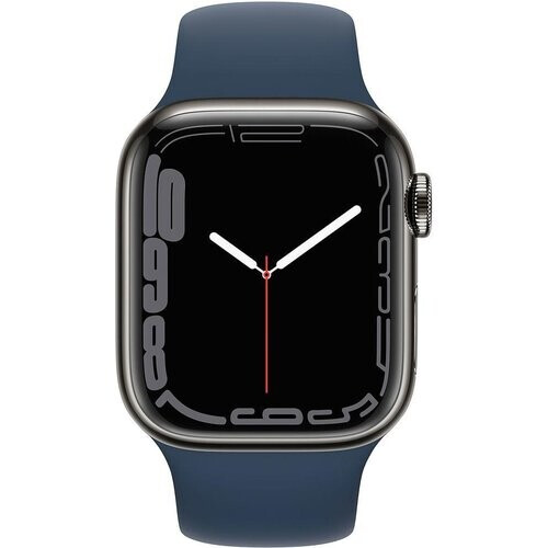 Apple Watch (Series 7) 2021 GPS + Cellular 45 mm - Roestvrij staal Zwart - Sportbandje Blauw Tweedehands