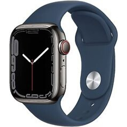 Apple Watch Series 7 45 mm kast van grafiet roestvrij staal met afgrond blauw sportbandje [wifi + cellular] Tweedehands