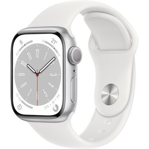 Apple Watch Series 8 (2022) GPS 41 mm - Aluminium Zilver - Sportbandje Wit Tweedehands