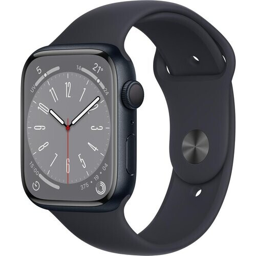 Apple Watch (Series 8) 2022 GPS 45 mm - Aluminium Middernacht - Sportbandje Zwart Tweedehands