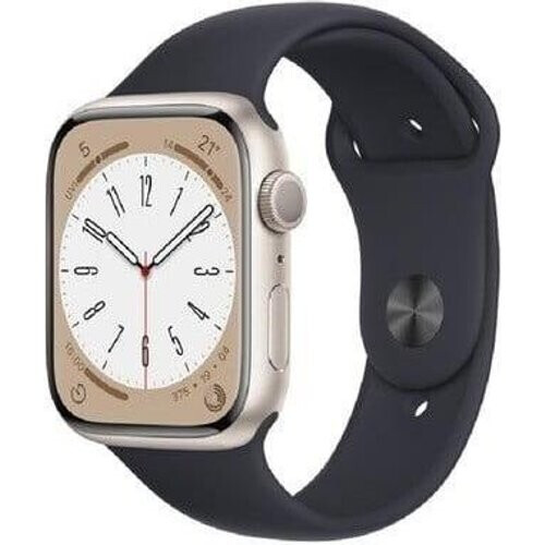 Apple Watch (Series 8) 2022 GPS 45 mm - Aluminium Sterrenlicht - Sportbandje Zwart Tweedehands