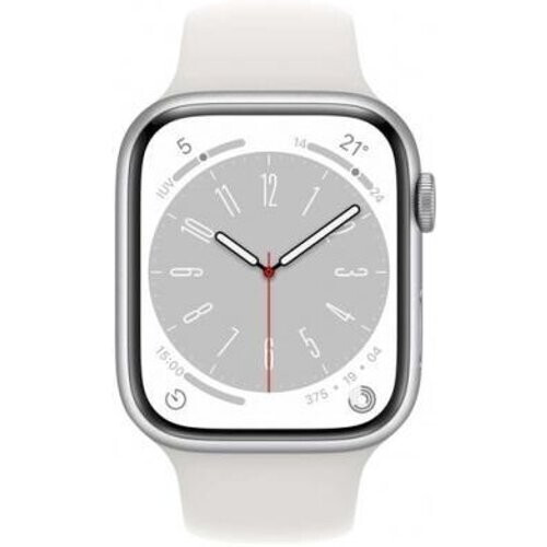 Apple Watch (Series 8) 2022 GPS 45 mm - Aluminium Zilver - Sportbandje Wit Tweedehands