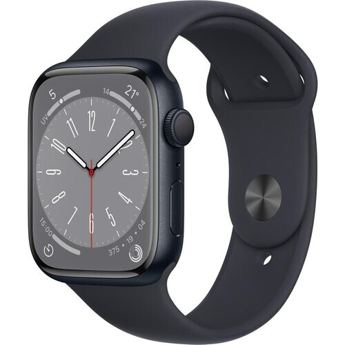 Apple Watch (Series 8) 2022 GPS 45 mm - Aluminium Zwart - Sportbandje Zwart Tweedehands
