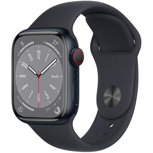 Apple Watch (Series 8) 2022 GPS + Cellular 41 mm - Aluminium Middernacht - Sportbandje Zwart Tweedehands