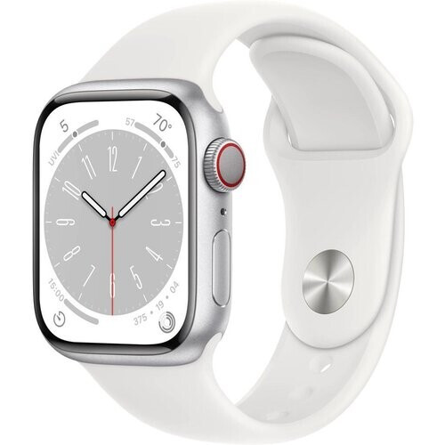 Apple Watch (Series 8) 2022 GPS + Cellular 41 mm - Aluminium Zilver - Sportbandje Wit Tweedehands