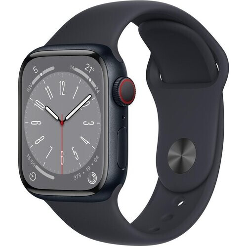 Apple Watch (Series 8) 2022 GPS + Cellular 41 mm - Aluminium Zwart - Sportbandje Zwart Tweedehands