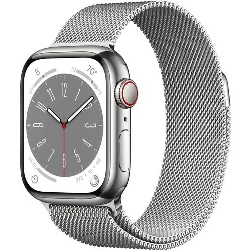 Apple Watch (Series 8) 2022 GPS + Cellular 41 mm - Roestvrij staal Zilver - Milanees bandje Zilver Tweedehands