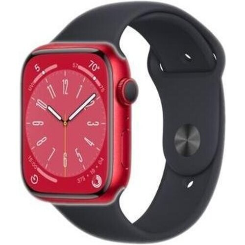 Apple Watch Series 8 (2022) GPS + Cellular 45 mm - Aluminium Rood - Sportbandje Zwart Tweedehands