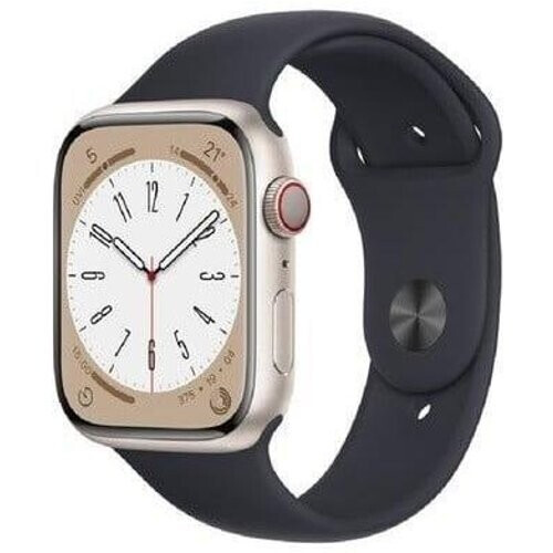 Apple Watch (Series 8) 2022 GPS + Cellular 45 mm - Aluminium Roze - Sportbandje Zwart Tweedehands