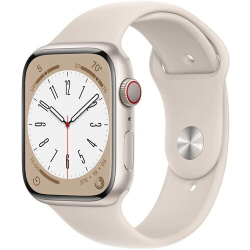 Apple Watch Series 8 (2022) GPS + Cellular 45 mm - Aluminium Sterrenlicht - Sportbandje Sterrenlicht Tweedehands