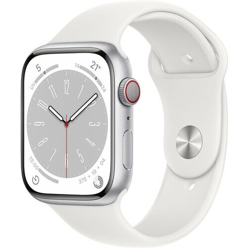 Apple Watch Series 8 (2022) GPS + Cellular 45 mm - Aluminium Zilver - Sportbandje Wit Tweedehands