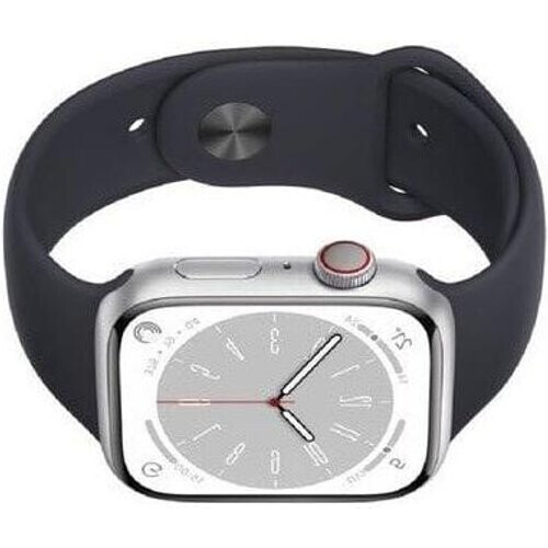 Apple Watch (Series 8) 2022 GPS + Cellular 45 mm - Aluminium Zilver - Sportbandje Zwart Tweedehands