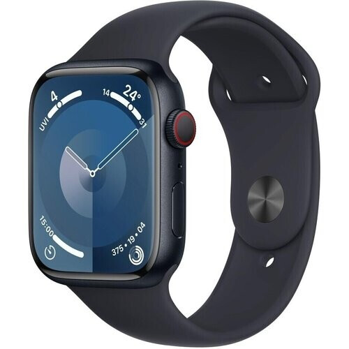 Apple Watch (Series 8) 2023 GPS + Cellular 45 mm - Aluminium Middernacht - Sportbandje Zwart Tweedehands