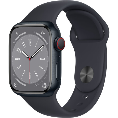 Apple Watch Series 8 - Smartwatch - GPS + Cellular - 41mm - Aluminium - Sportbandje Zwart