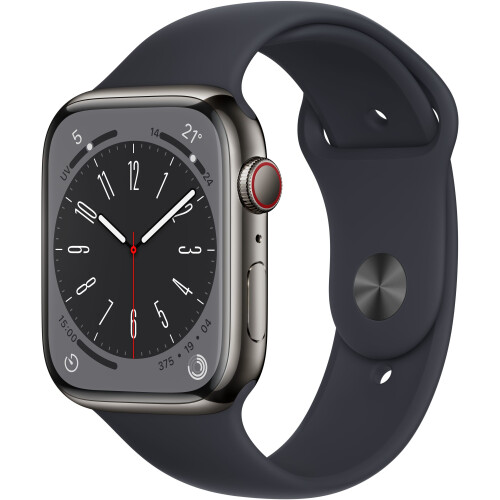 Apple Watch Series 8 - Smartwatch - GPS + Cellular - 45mm - RVS - Grafiet Tweedehands