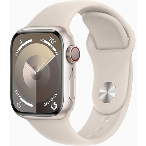 Apple Watch (Series 9) 2023 GPS + Cellular 41 mm - Aluminium Sterrenlicht - Sportbandje Sterrenlicht Tweedehands
