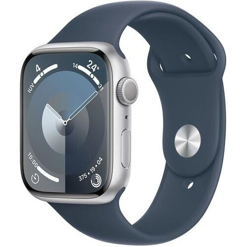 Apple Watch Series 9 (2023) GPS + Cellular 45 mm - Aluminium Zilver - Sportbandje Blauw Tweedehands