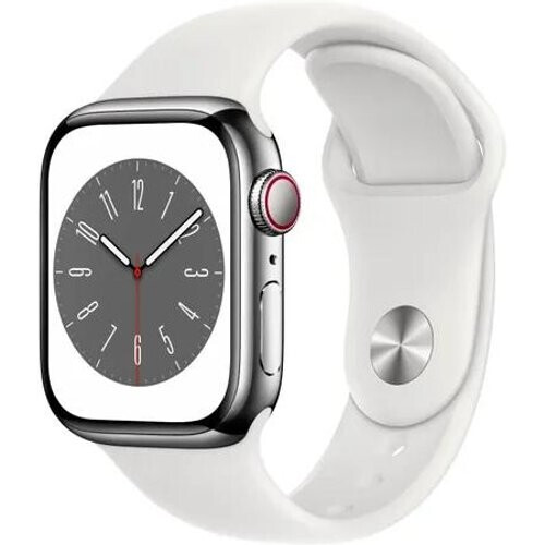 Apple Watch Series 9 (2023) GPS + Cellular 45 mm - Roestvrij staal Zilver - Sportbandje Wit Tweedehands