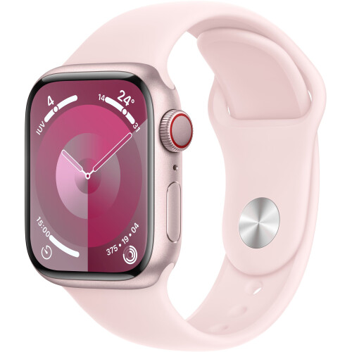 Apple Watch Series 9 - Smartwatch - GPS + Cellular - 41mm - Aluminium - Sportbandje M/L Roze Tweedehands