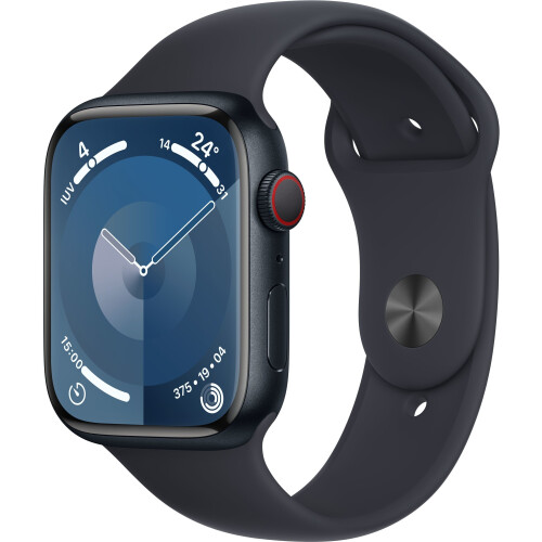 Apple Watch Series 9 - Smartwatch - GPS + Cellular - 45mm - Aluminium - Sportbandje S/M Zwart Tweedehands