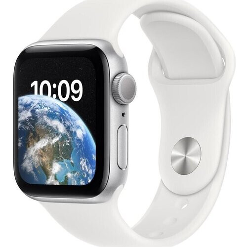 Apple Watch Series SE 2 (2022) GPS 44 mm - Aluminium Zilver - Sportbandje Wit Tweedehands