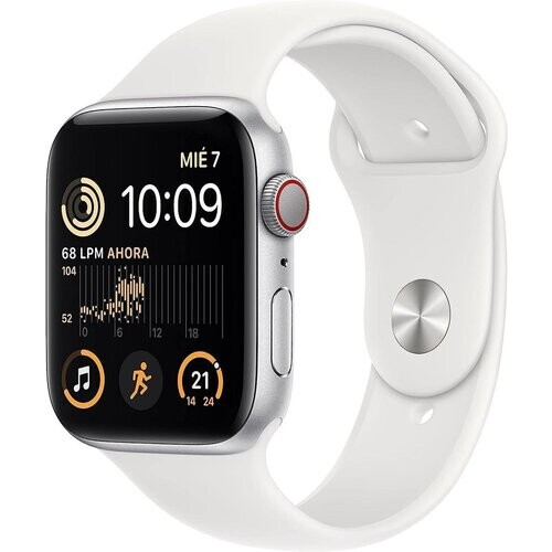 Apple Watch Series SE 2 (2022) GPS + Cellular 44 mm - Aluminium Zilver - Sportbandje Wit Tweedehands