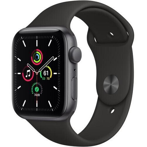Apple Watch (Series SE) 2020 GPS 44 mm - Aluminium Spacegrijs - Sportbandje Zwart Tweedehands