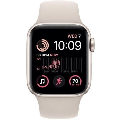 Apple Watch (Series SE) 2020 GPS + Cellular 44 mm - Aluminium Goud - Sportbandje Wit Tweedehands