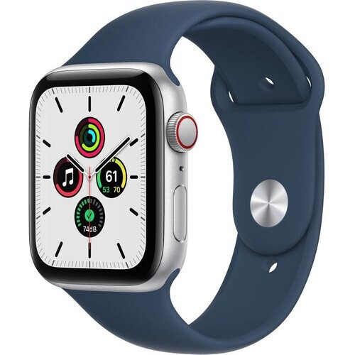 Apple Watch (Series SE) 2020 GPS + Cellular 44 mm - Aluminium Zilver - Sportbandje Blauw Tweedehands