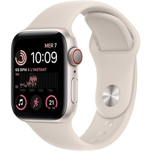 Apple Watch (Series SE) 2022 GPS 40 mm - Aluminium Sterrenlicht - Sportbandje Wit Tweedehands