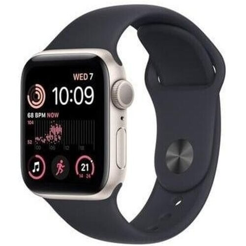 Apple Watch (Series SE) 2022 GPS 44 mm - Aluminium Sterrenlicht - Sportbandje Zwart Tweedehands