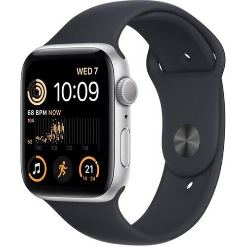 Apple Watch (Series SE) 2022 GPS 44 mm - Aluminium Zilver - Sportbandje Zwart Tweedehands