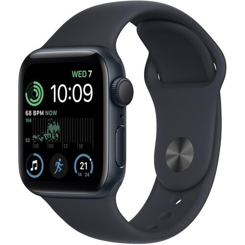 Apple Watch (Series SE) 2022 GPS 44 mm - Aluminium Zwart - Sportbandje Zwart Tweedehands