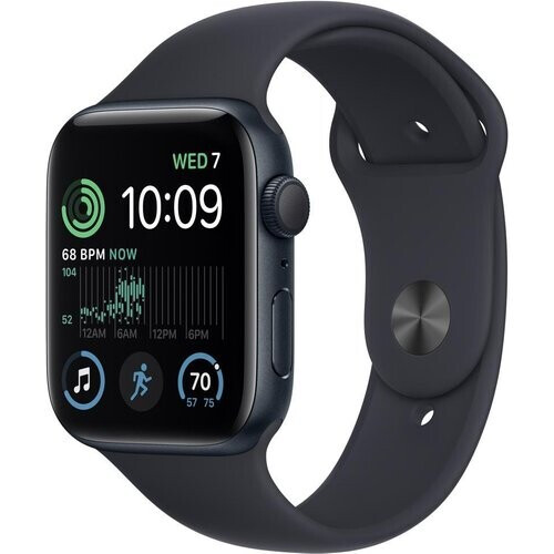 Apple Watch (Series SE) 2022 GPS + Cellular 44 mm - Aluminium Middernacht - Sportbandje Zwart Tweedehands