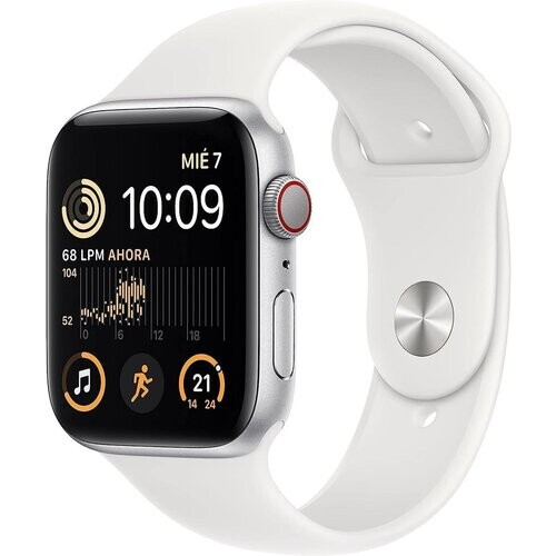 Apple Watch (Series SE) 2022 GPS + Cellular 44 mm - Aluminium Zilver - Sportbandje Wit Tweedehands