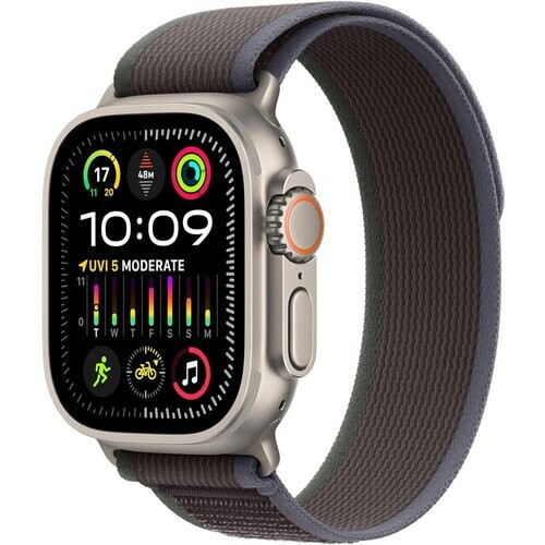 Apple Watch Ultra 2 (2023) GPS + Cellular 49 mm - Titanium Naturel titanium - Trail-bandje Zwart Tweedehands