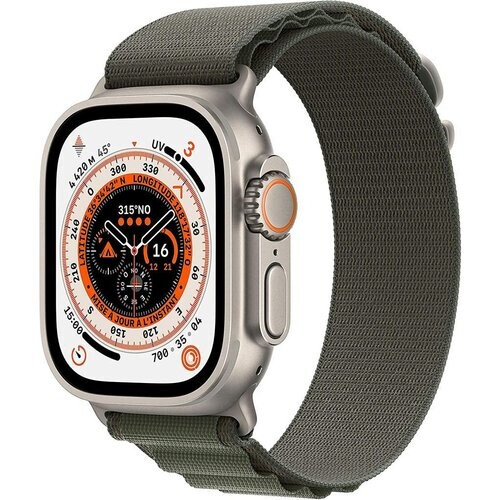 Apple Watch (Ultra) 2022 GPS 49 mm - Titanium Grijs - Alpine-bandje Groente Tweedehands