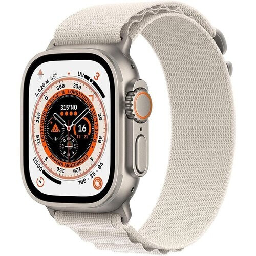 Apple Watch (Ultra) 2022 GPS 49 mm - Titanium Grijs - Alpine-bandje Wit Tweedehands