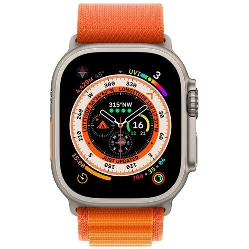 Apple Watch (Ultra) 2022 GPS + Cellular 49 mm - Titanium Grijs - Alpine-bandje Oranje Tweedehands