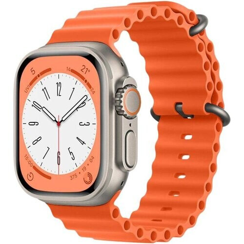 Apple Watch (Ultra) 2022 GPS + Cellular 49 mm - Titanium Grijs - Ocean-bandje Oranje Tweedehands